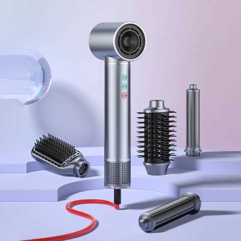 Hair Dryers 5-in-1 Professional Hair Dryer Low Noise Adjustable Temperature Replaceable Heads Automatic Curling Iron for Perfect Styling z250305