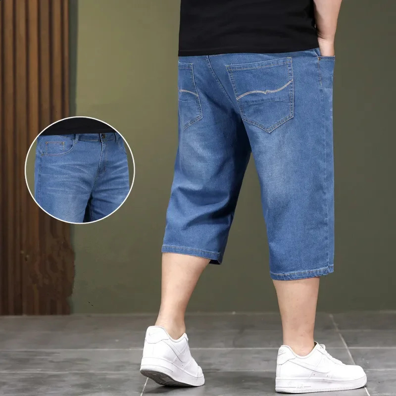 Loose Large Size Jeans Long Shorts for Men High Waist Plus 40 42 44 48 Summer Denim Knee Length Cropped Male Dad Trousers 250304