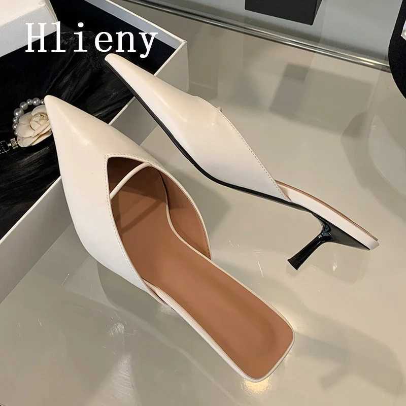Hlieny Cozy white leather dot toe designer thin H Mes slider suitable for shoe pumps temperature slings and sandals slider Y250304