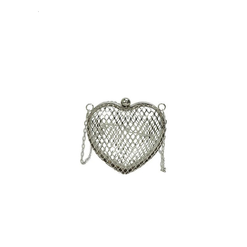 Mini Hollow Metal Heart Shape Clutch Handbag For Women Fashion Evening Party Bag Box Shoulder Chain Purse 250304