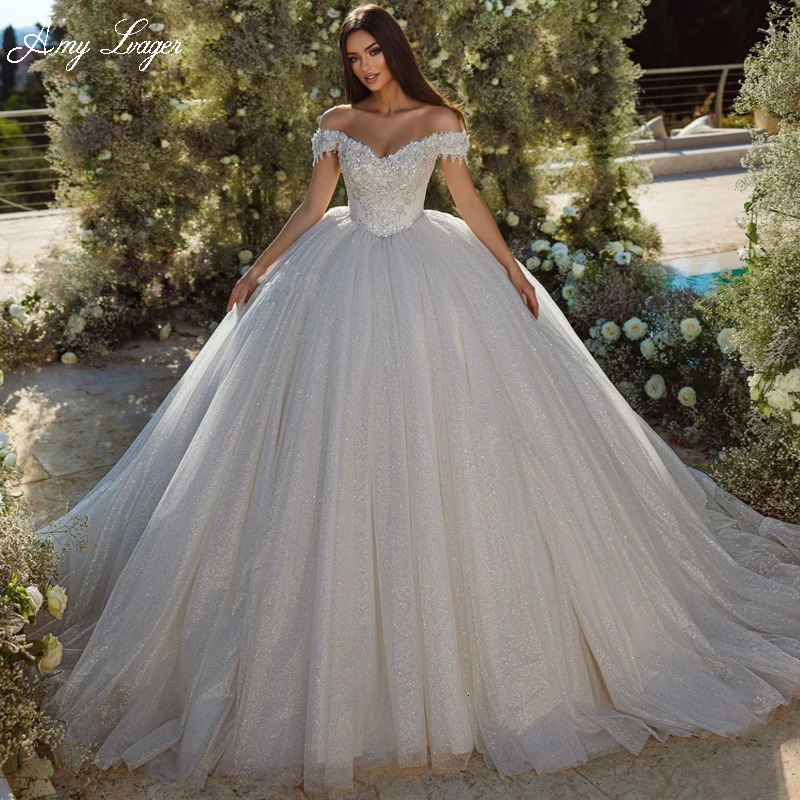 Romantic Off Shoulder Sweetheart Ball Gown Wedding Dress 2025 Beading Appliques Sparkly Princess Bridal Customized 250304