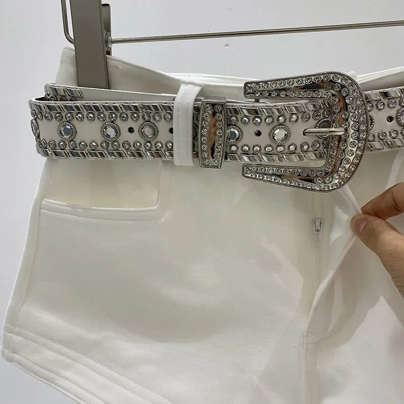 Bottoms Jean Short Heavy Diamond Belt Y2k Pants Fashion Summer Bodycon Q71 250304