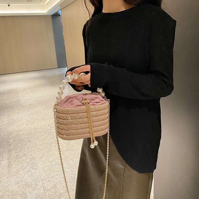Evening Purses For Women Dazzg Pearl Beads Chain Crossbody Bag Dinner Party Clutch 2023 Designer Handbags