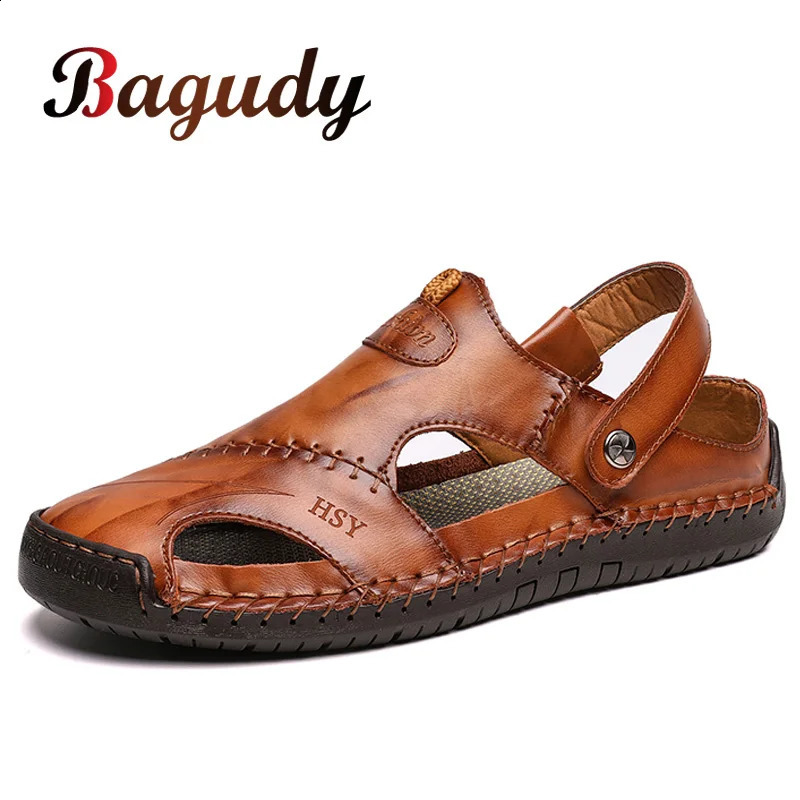 Men Leather Sandals Summer Male Shoes Beach Sandals Man Fashion Comfortable Outdoor Casual Sneakers Classic men shoes Size48 250303