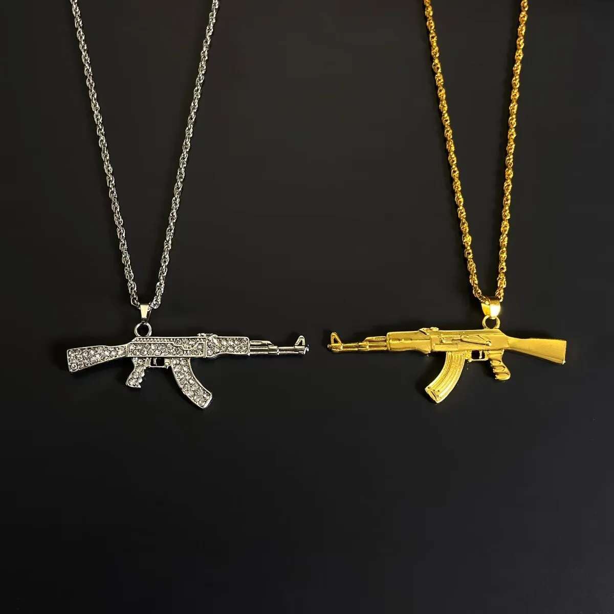Bg Pistol Pendant Subhine Gun Necklace Men Personality Hip Hop Rock Punk Cool Street Party Jewelry Gift