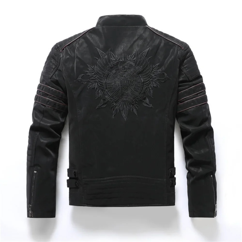 Winter PU Leather Jacket Retro Warm Multi Pocket Mens Zipper Hiphop Street Clothing Coat Men 250225