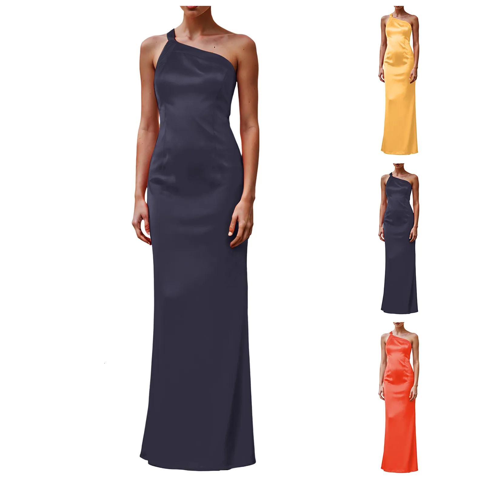 Tie Dye Satin Dres Asymmetric Off Shoulder Midi Dress With Slit Prom Pleated Evening Formal Teenager Party 250304