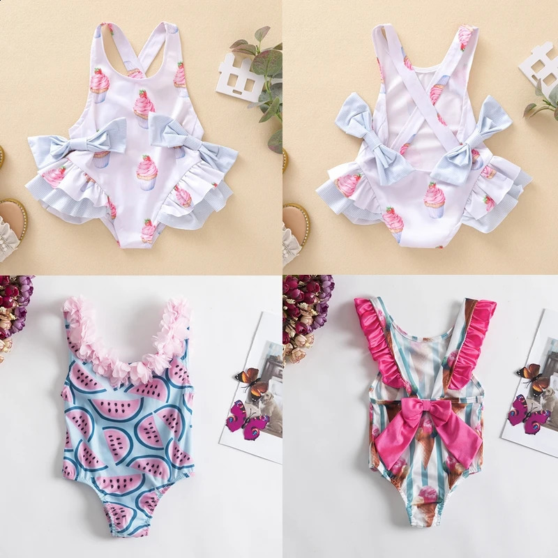 Baby Girls Swimwears Summer Bikini Set Sun Protection Kids Cute Floral Toddler Learn Swimming Suits One-Piece Sunbeach Swimsuits 250304