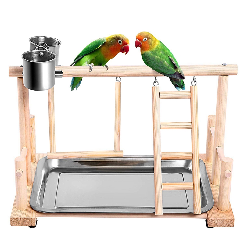 AAAC-Parrot Playpen Bird Perch Playstand Parrot Playground Gym Wood Ladder Swing Climbing