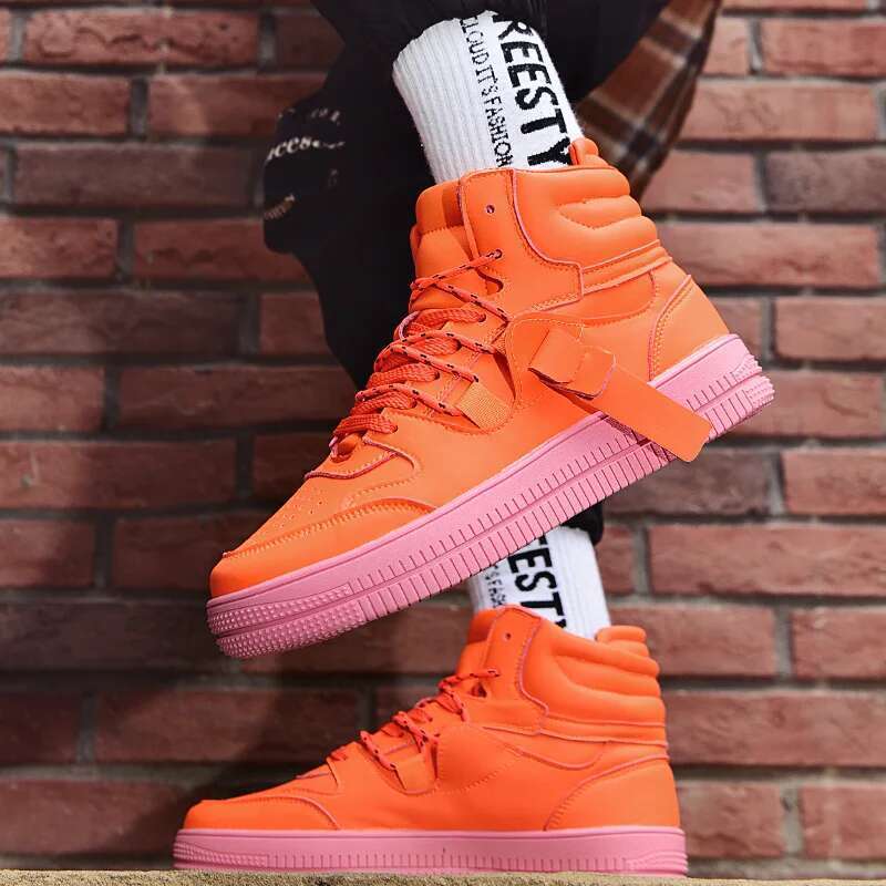 Street Orange High Top Sneakers Trendy Leather Platform Men's Skateboard Fashion Casual Designer Sports Shoes For Men