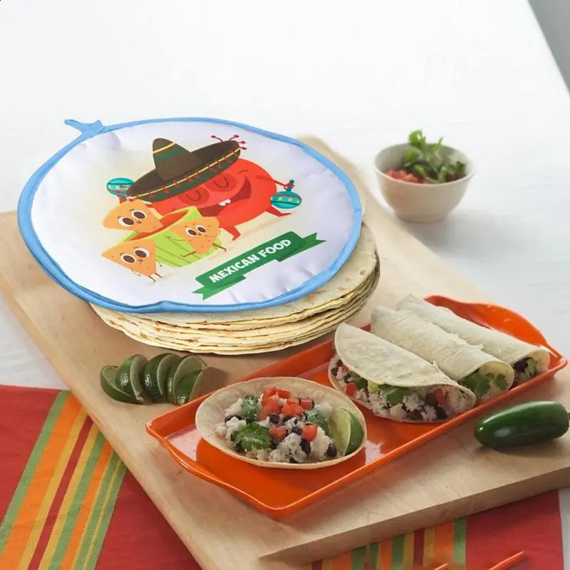 Ship from US 30cm Cloth Bag Burrito Portable Tortilla Warmer Pouch Kitchen For Microwave Restaurant Food Pancake Heat Resistant Printed Flour 250305FB