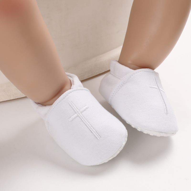 Newborn Baby White Baptism Shoes Soft Anti-slip Toddler Boy Girl Christening Golden Church Cross Soled Infant First Walker Shoes Suitable For 0-18M 00