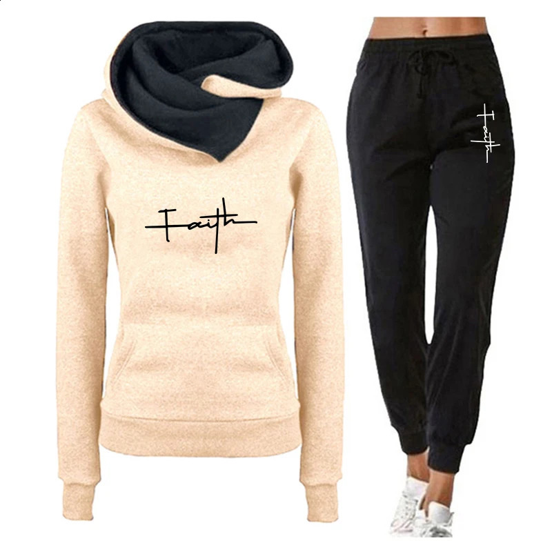 Womens casual hooded sweatshirt set womens jogging pants 2piece 250305