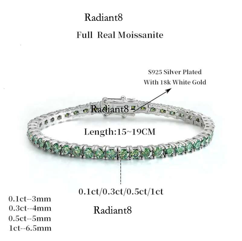 Gourch 3/4/5/6.5mm Green Moissanite Tennis Bracelet for Women&Men, Sier Plated, Anniversary Gift, Dia Tester Approved