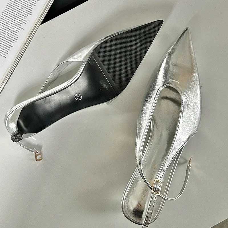 SEXY Pointed Toe Low H Sandals Womens Shallow Elegant Slingback Sandals Womens Summer Designer Dress Womens Pumps Y250304