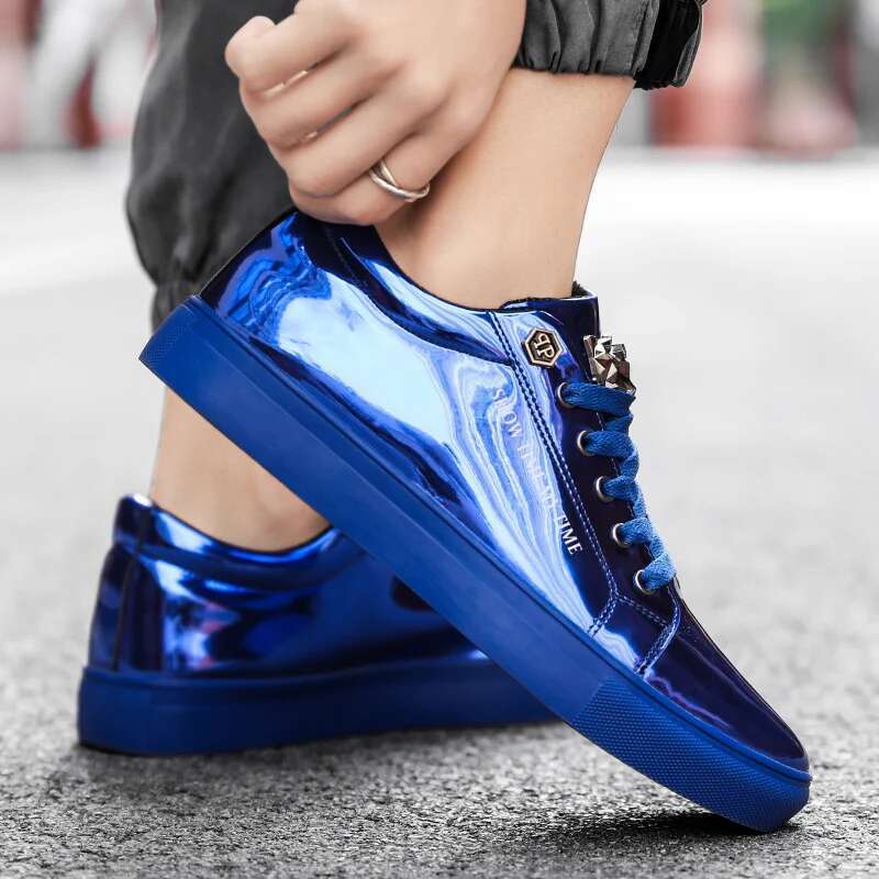 Hot Sale Casual Men's Blue Mirror Glitter Sneakers Flat Streetwear Hip Hop Men Designer Shoes chaussure homme