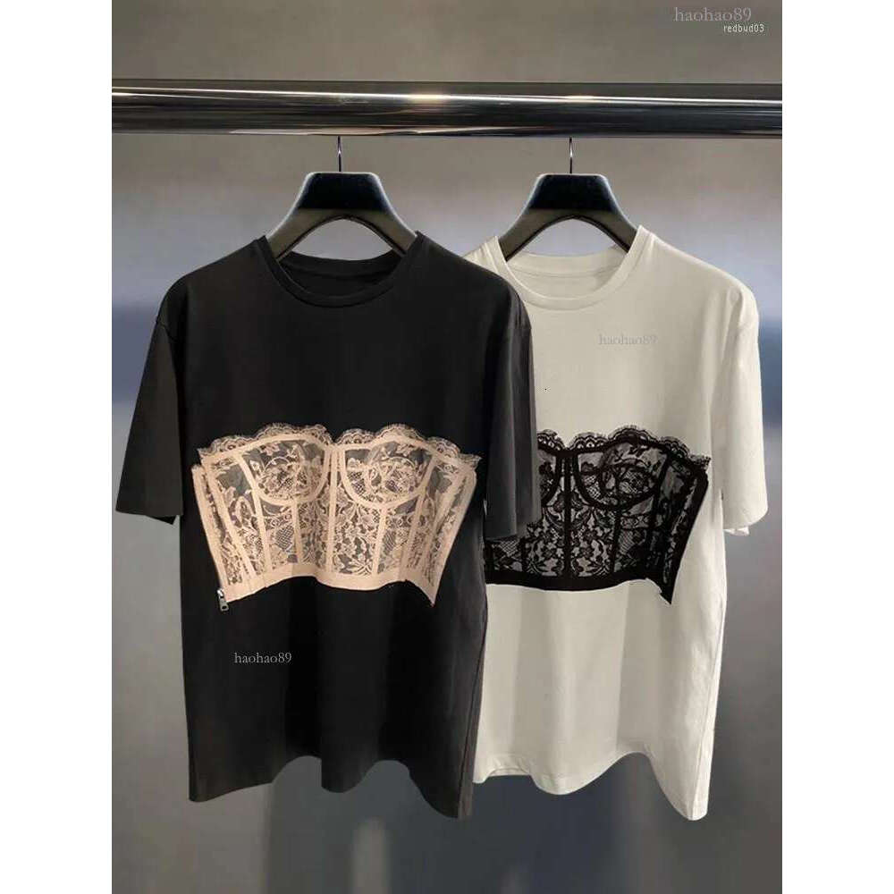 Women's T Shirts High Quality Women Round Neck Top Women's 22 Early Spring Body Lace Bra Front And Back Printed Short Sl