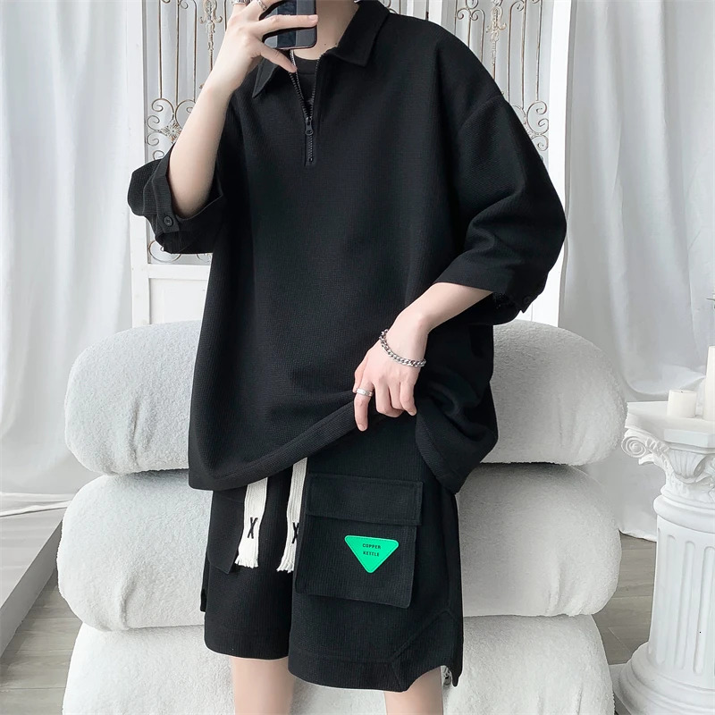 Mens Clothing Fashion Waffle Set Big Size Loose Casual Up And Down Wears For Men Korean clothing 5XLM 250224