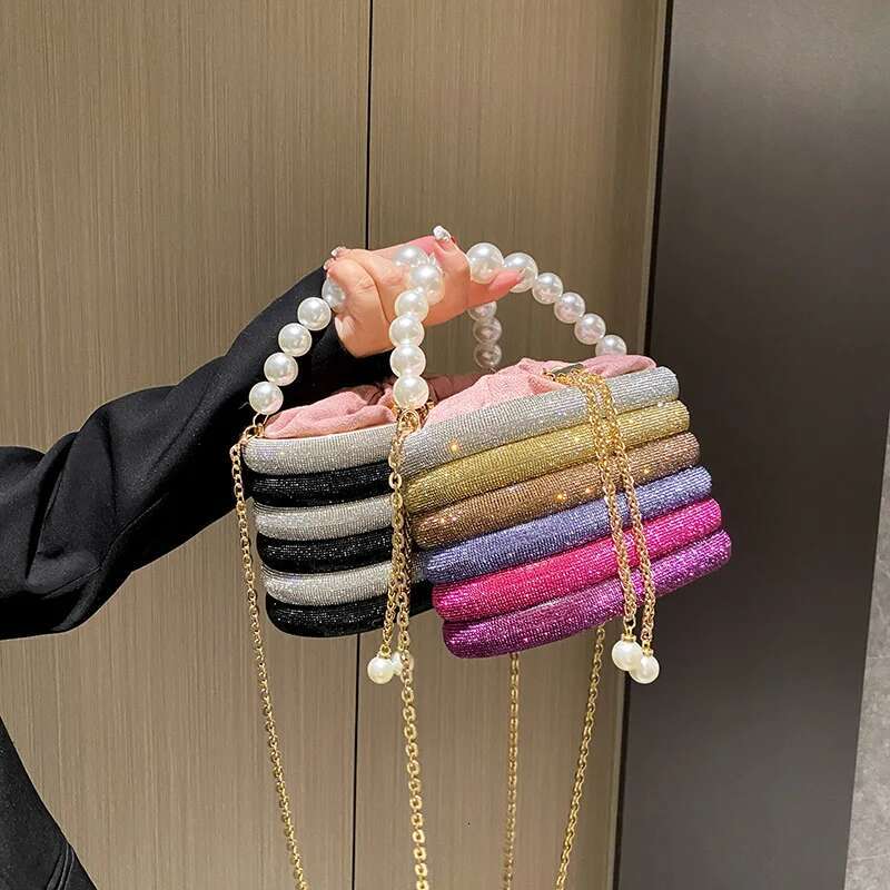 Evening Purses For Women Dazzg Pearl Beads Chain Crossbody Bag Dinner Party Clutch 2023 Designer Handbags