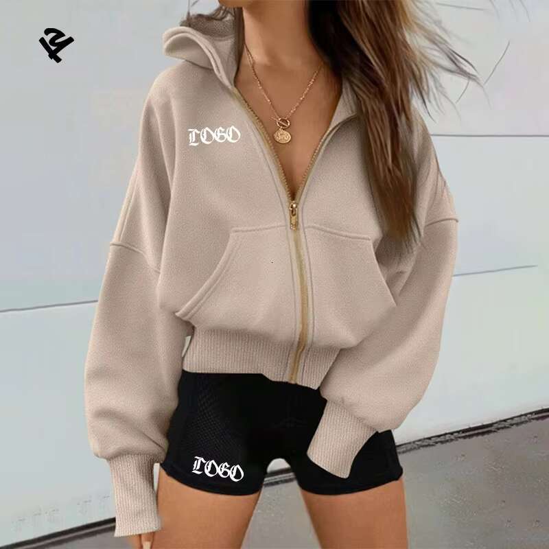 F240544 Custom Hoodies Crop Full Zip Up Hoodie Jumper Fleece Oversized Women's Jackets Streetwear Winter Clothes For Women