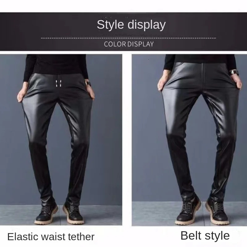 Windproof Slim Leather Pants for Men Thickened Warm Motorcycle Trousers Autumn and Winter Black Man 250304