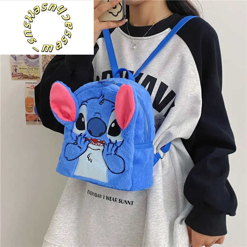 Backpacks New Plush Backpack Ins Japanese Blue Stitch Funny Cartoon Large-Capacity Student Backpack Kindergarten Bag Child Gift Y250305UK7I