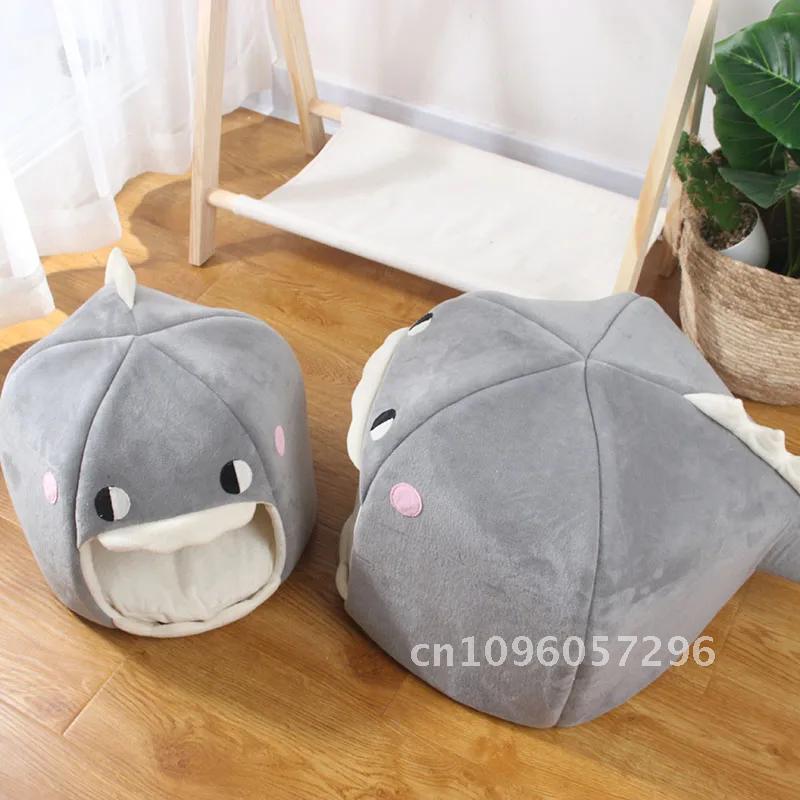 Shark cave bed house pet cat tent lounge chair dog basket kitten house for dog cat mat mat puppy warm supplies bed cozy