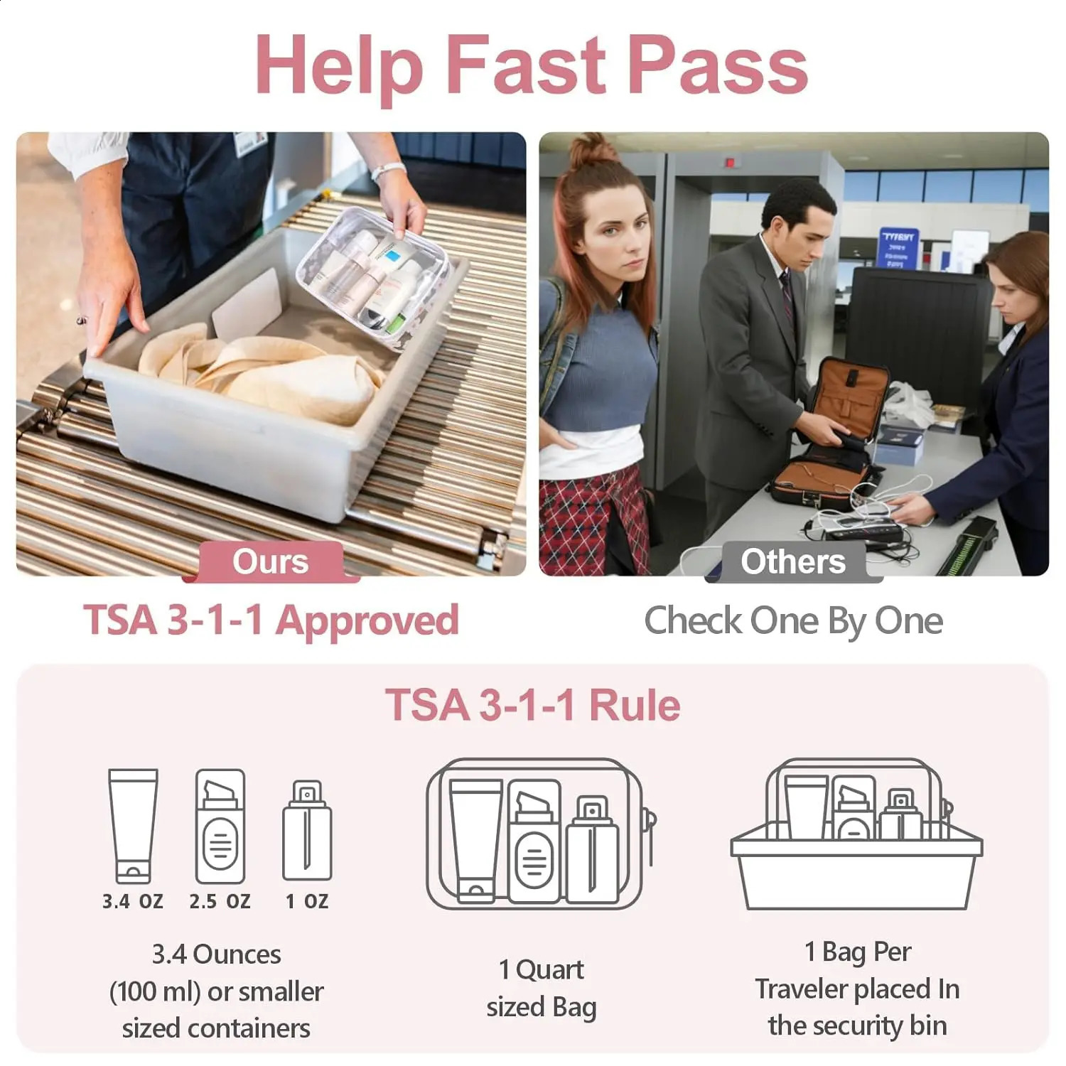 Ship from US 3 Pack TSA Approved Toiletry Bag Quart Size Travel Makeup Cosmetic for Women Men Carry on Airport Airline Compliant 250305FBB