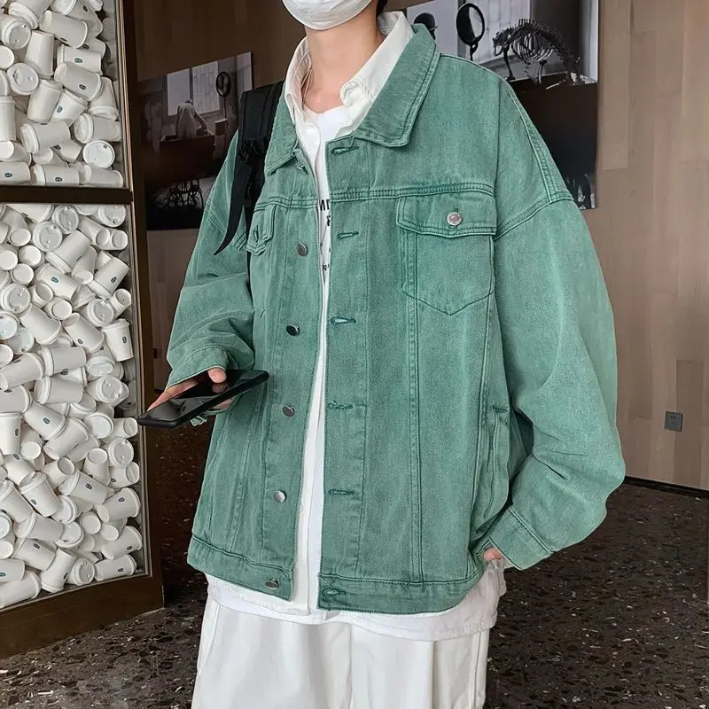 Lapel n Versatile Spring Autumn Denim Jackets for Men Trendy s Loose Boys Couples Solid Color Jacket Tops 250225