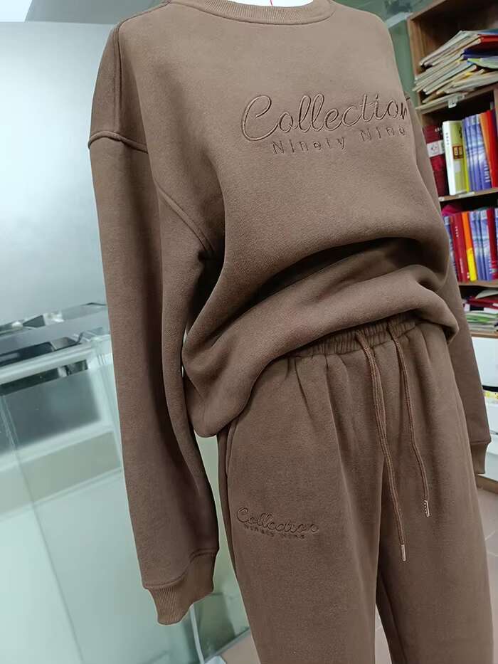 OEM Wholesale Cotton 2 Piece Sets Women Hoodie Fleece Crew Neck Sweatshirt Jogger Set