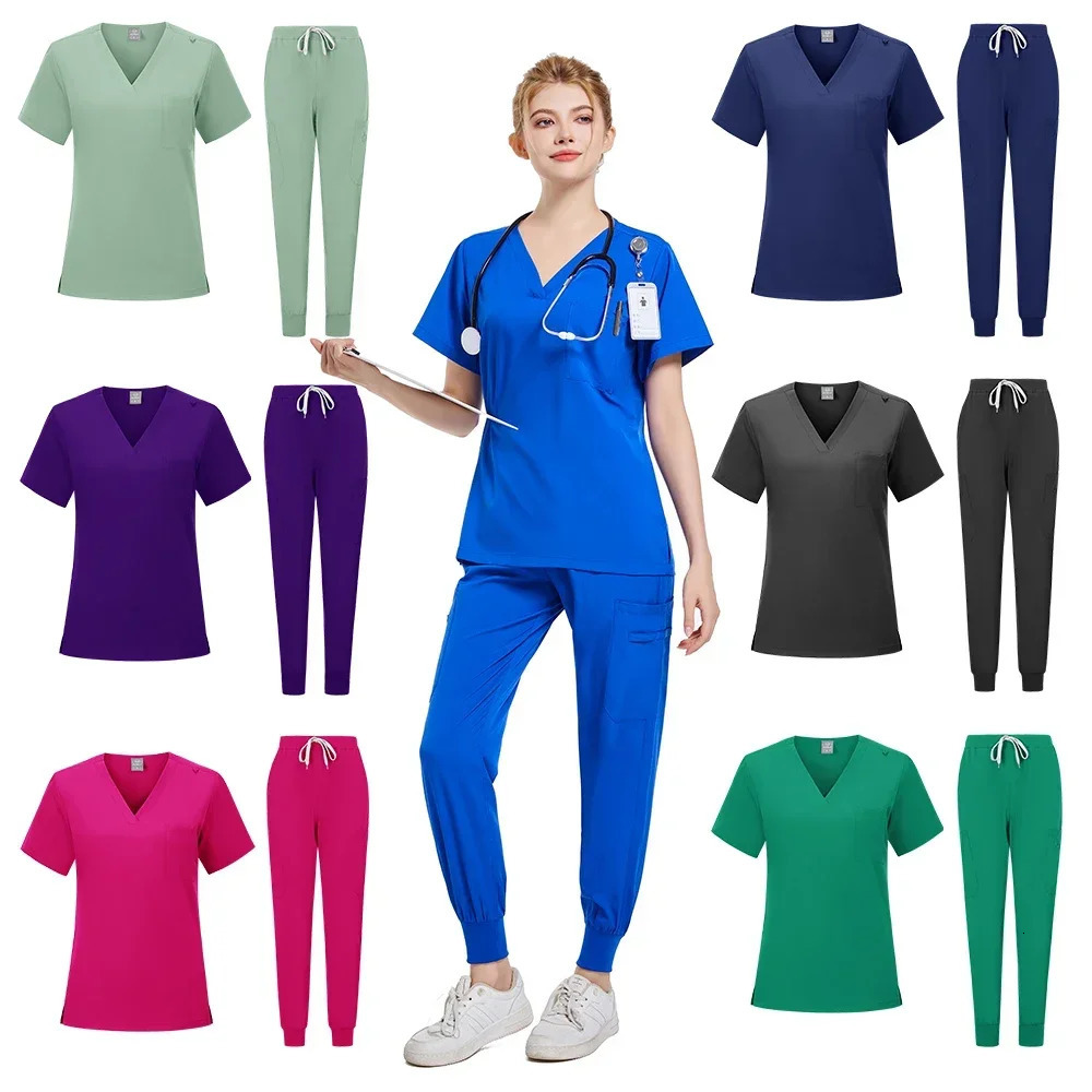 Natural Uniforms Womens Cool Stretch V-Neck Top and Pants Scrub Set Clothing for Women Doctor Uniforme Estheticienne 250304