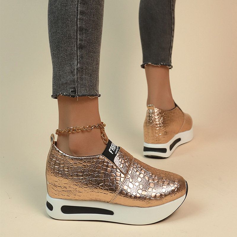 New 2025 Women's Upper Autumn/Winter Single Shoe Solid Color Casual Thick Bottom PU Large Sport ddmykukumalu