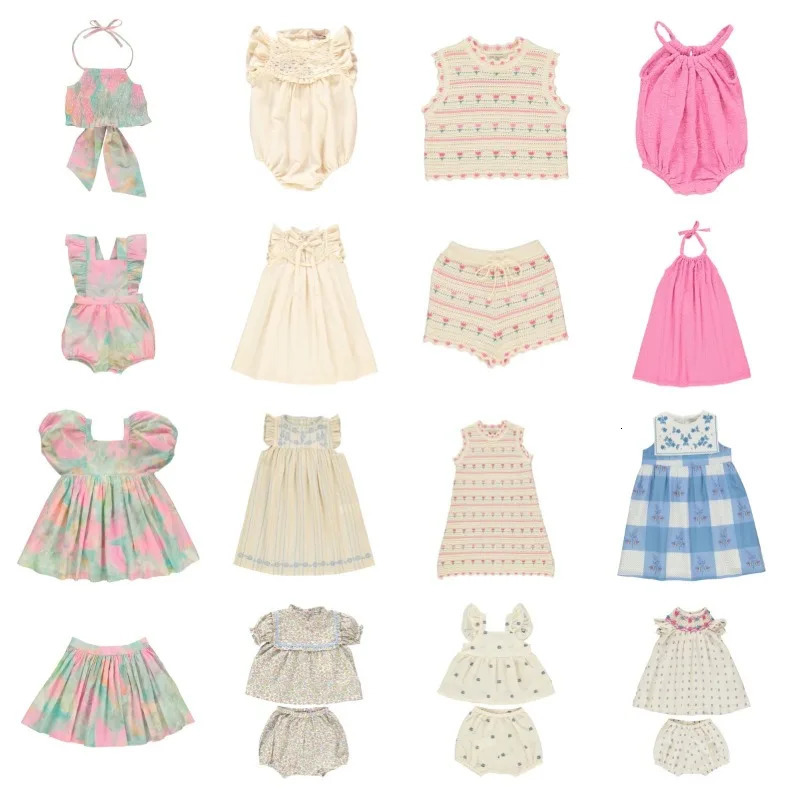 OUYANG IVAN Childrens Set SS25 Springsummer BEO Baby Romper Onesie Printed Pattern Girl Dress Top Blouse Shorts Skirt Set 250304