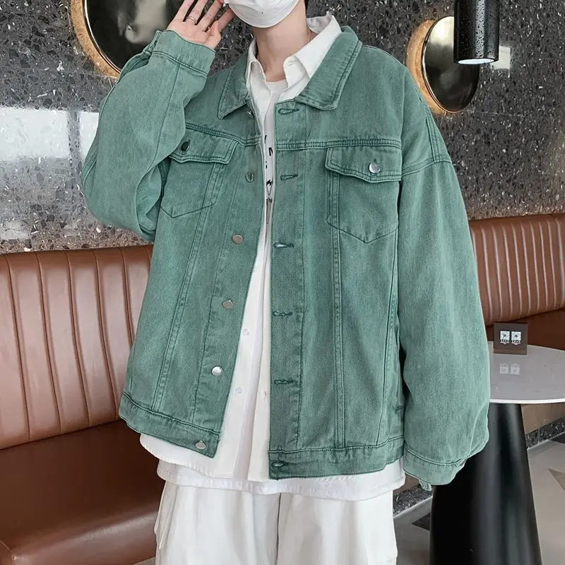 Lapel n Versatile Spring Autumn Denim Jackets for Men Trendy s Loose Boys Couples Solid Color Jacket Tops 250225