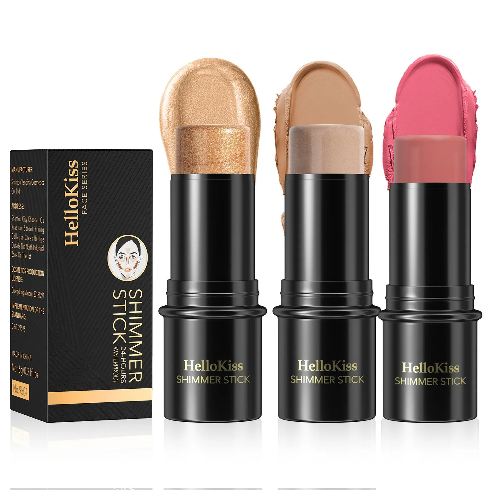 Waterproof Shimmer Face Bronzer 15 Color Highlighters Glitter Corrector Contour Stick Creamy Blush Makeup Cosmetics 250219