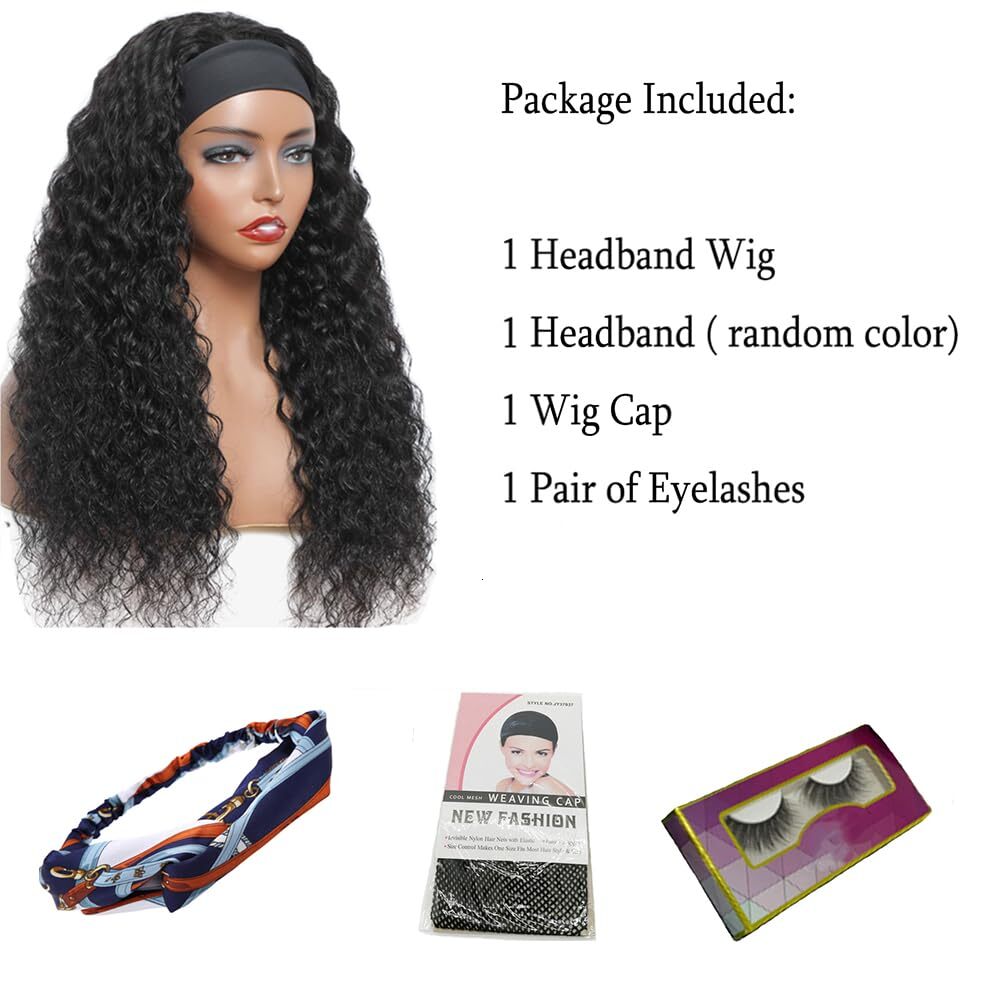 WENYAN Headband Real Deep 40.64cm Suitable for Women Glue Non Lace Front Roll Wave Brazilian Virgin Hair Wearing and Departure Machine Made 150% Densi