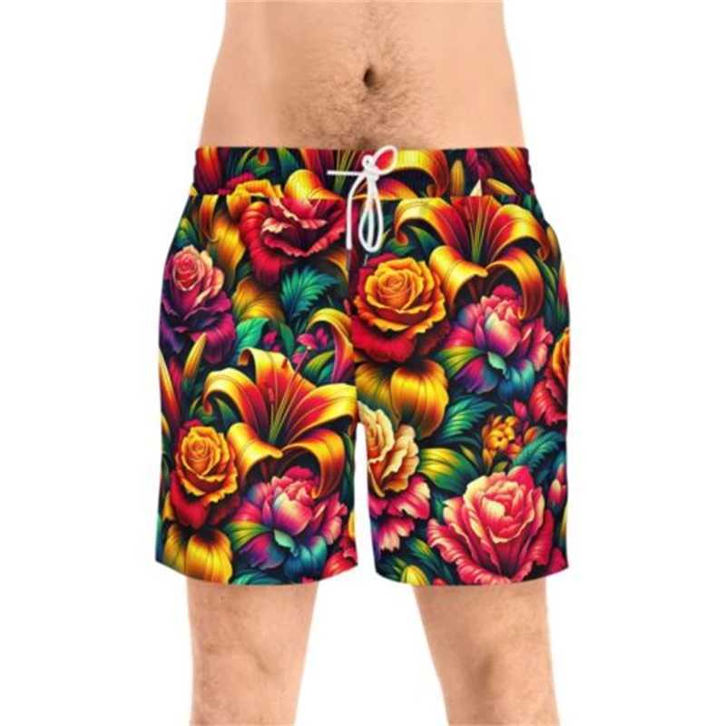 Coconut leaf mens flower beach fabric summer plus size swimsuit mens board shorts casual Hawaii 3D holiday tree trunk stripesXJ250304