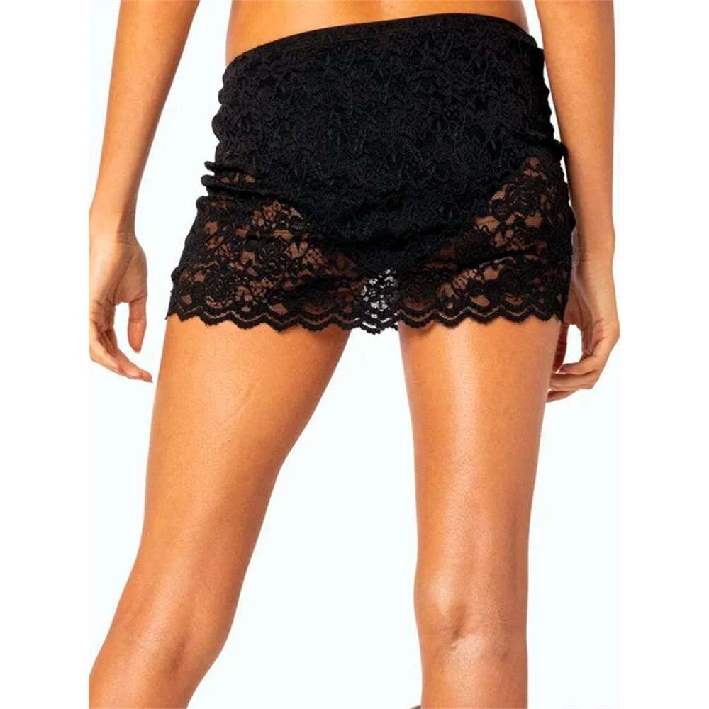 Women's Mini Lace Casual Low Waist Solid Color See Through Sexy Fashion 3 Short Skirts Summer Beach