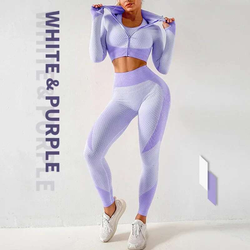 Popular Seamless Knitted Yoga Wear For Autumn And Winter, Sexy Butt-Lifting Fiess Sports Three-Piece Set