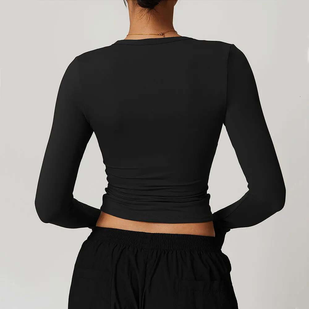 Long Women Sleeve Workout Crop Tops Yoga T-Shirts Solid Sports Top Running Shirts Exposed Navel Quick Dry Fiess Sport Wear Kl-My