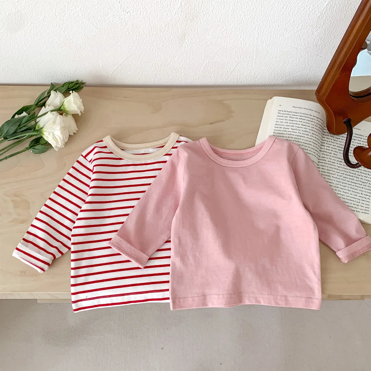 Infant born Girls Boys Autumn Full Sleeve Striped Top Tees Kids Baby Casual Bottoming Shirts Toddler T-shirts Cotton Clothing 250304