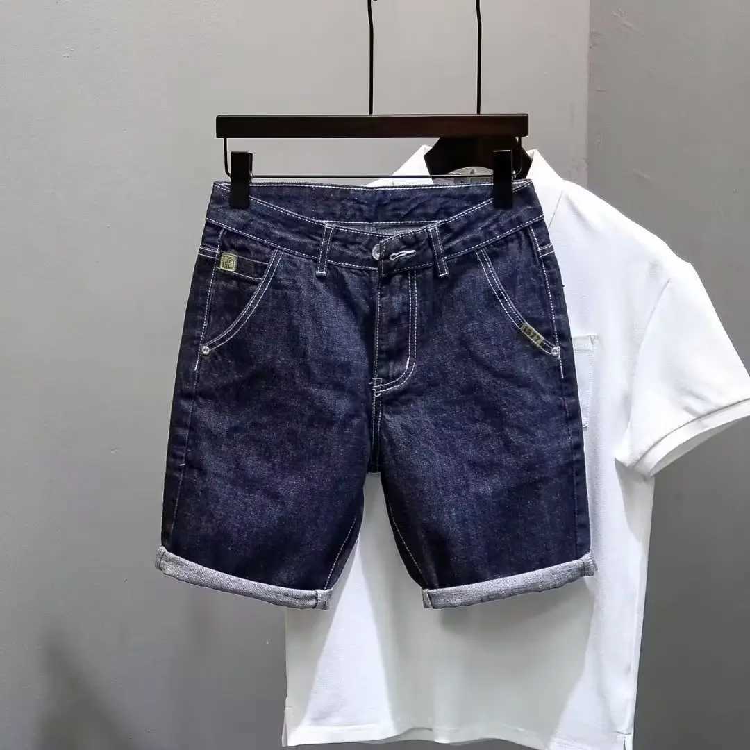 Summer Mens Elastic Slim Fit Denim Shorts Y2K New Harajuku Black Blue Cargo Jeans ShortsT250305