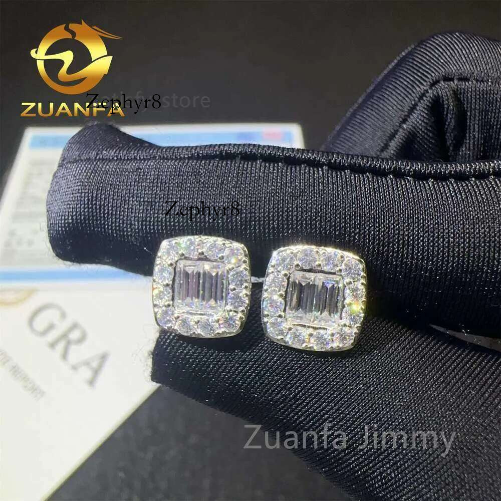 2025 model New Designs 14K Solid Real Gold Iced Out Hip Hop Jewelry Baguette Vvs1 Moissanite Dia Stud Earrings