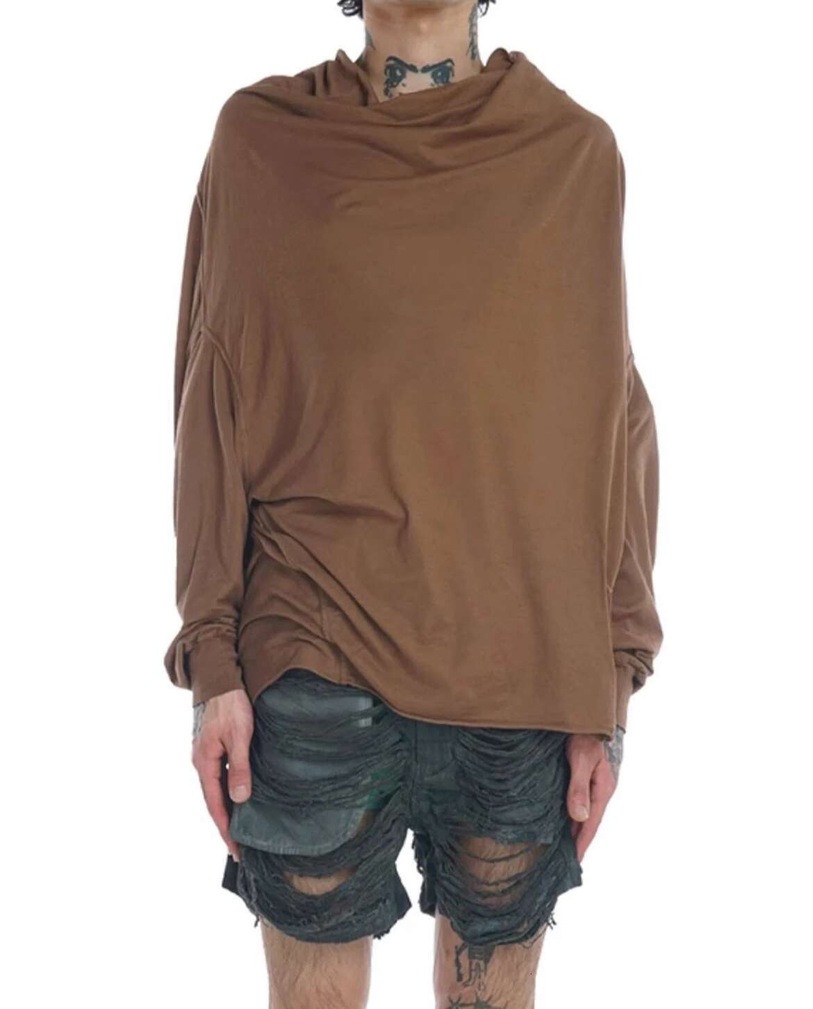High Street Dark Rick RO Men And Women's Irregular Shoulder Bat Top Loose Long Sleeve T-Shirt Base Tshirt Tops