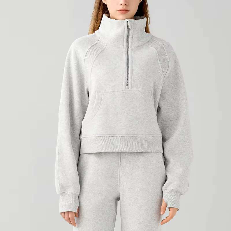 Custom Womens Sweatshirts Half Zip Cropped Pullover Fleece Quarter Zipper Hoodies Fall Outfits Clothes Matched With Straight Leg