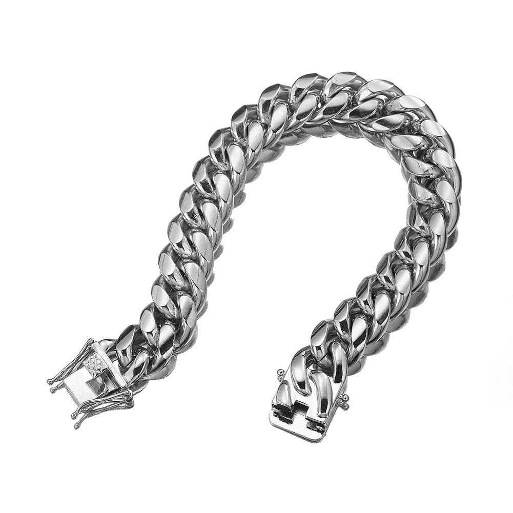 Hip Hop Solid Heavy Stainless Steel Cuban Chain Bracelet 18k Gold Plated Men Sport Jewelry