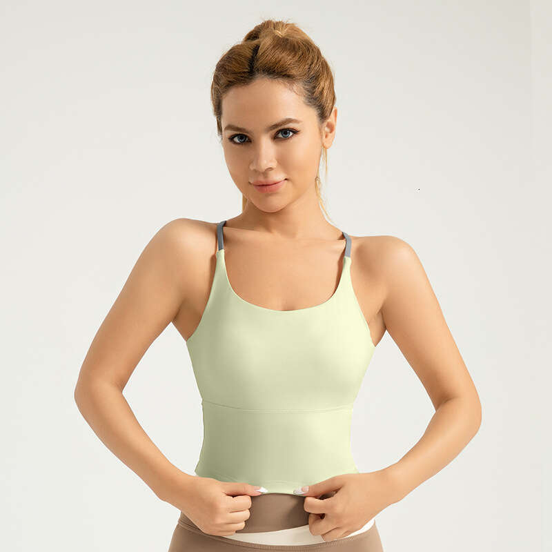Special Zone New Beauty Back Cross Sling Nude Sports High Elastic Belt Chest Cushion Yoga Tank Top For Women KLMY