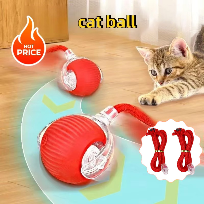 Cat Teaser Interactive Ball Toys Automatic Rolling Ball Faux Tail USB Rechargeable Smart Pet Toy Dog Cat Training Imitate Mouse
