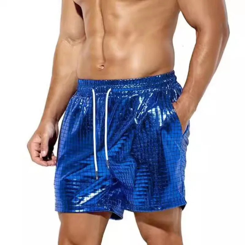 2024 Bright Leather Shorts for Mens Casual European and American Three Color Beach Pants 250304
