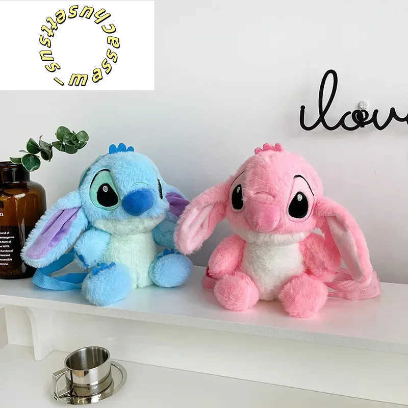 Backpacks Miniso Stitch Plush Backpack Kawai Cute Doll Shoulder Bag Autumn And Winter Style Childrens Schoolbag Kindergarten Gift Y250305Z7NB